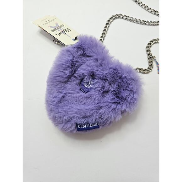 Kipling Emily in Paris Jozi Heart Furry Mini Crossbody Bag Purple NWT
